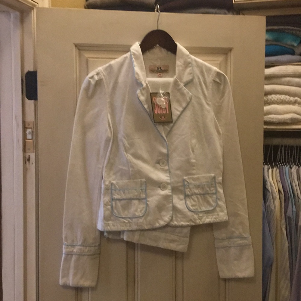 Juicy White/Blue Suit Jacket & Pants M/28 NWT